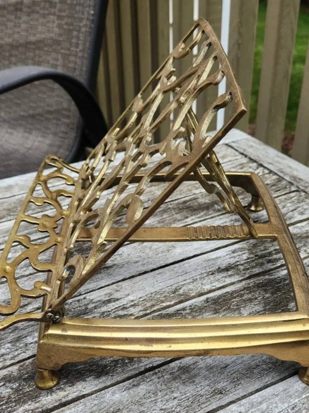 Vintage Ornate Brass Book Music Bible Stand Holder Adjustable Folding Rack 9